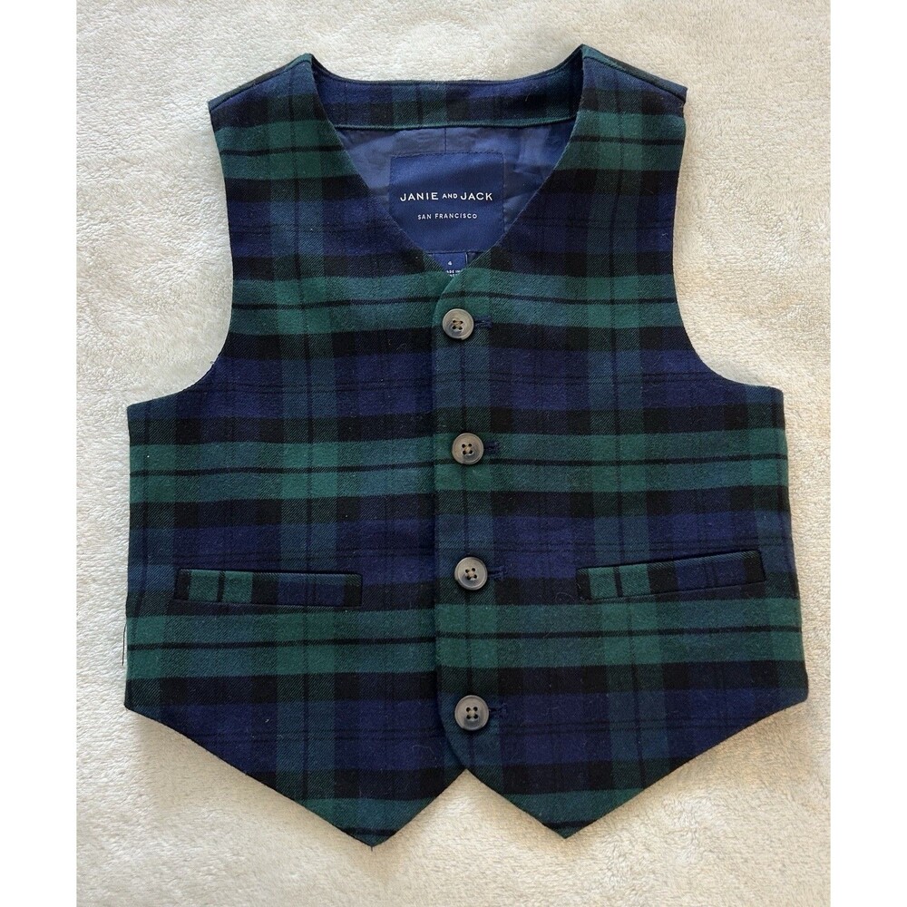 Janie and Jack Green and Blue Plaid Vest